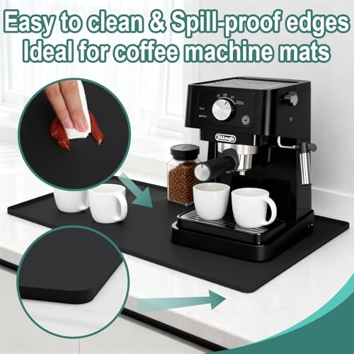 Silicone Coffee Mat, 24"X16" Heat-Resistant,Eco-friendly,Hygienic Drying Pad,Leak-Proof and Non-Slip,Removable Silicone Mat with Concave and Convex Design,（Black 24X16） - color: Black, size: 24" x 15.9"