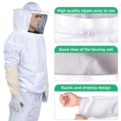 Bee Suits Bee keeper Suit for Men Women Sting Proof Beekeeper with Glove &Ventilated Hood Bee Keeping Starter kit & Beekeeping Supplies - size: Adult-XL