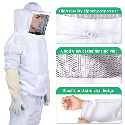 Bee Suits Bee keeper Suit for Men Women Sting Proof Beekeeper with Glove &Ventilated Hood Bee Keeping Starter kit & Beekeeping Supplies - size: Adult-XL
