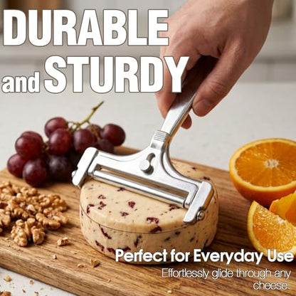 2-Pack Stainless Steel Cheese Slicer with Wire, Adjustable Thickness Handheld Cutter for Block Food, Durable Butter Tool for Charcuterie Board, Tofu and Soft Fruit, Silver