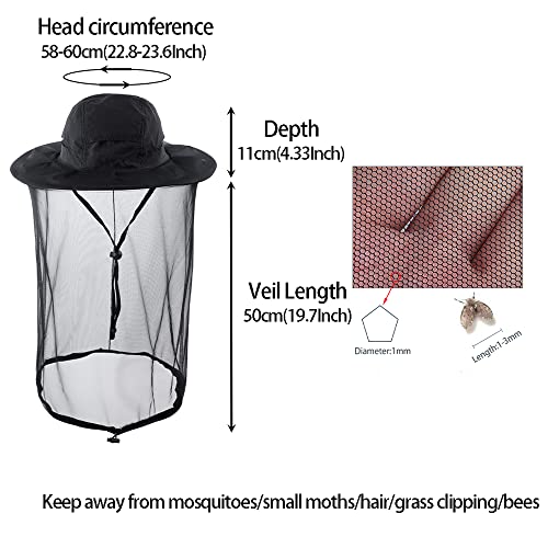 Bee Keeping Beekeeper Veil hat gnats Insect Bug Mosquito Fishing Gardening Cap with Head net Netting mesh Hood for Men Women - color: Black