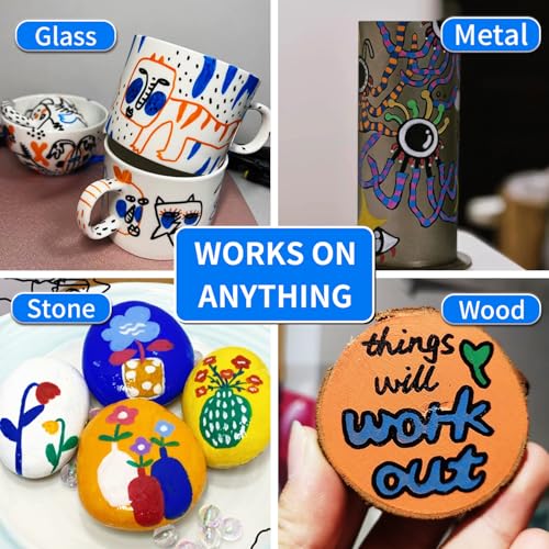 Acrylic Paint Pens Waterproof Markers 2 Blue Permanent Marker Pens Acrylic Pens for Rock Painting Glass Stone Ceramic Metal Fabric Pebble Painting pens Craft Supplies - color: Blue