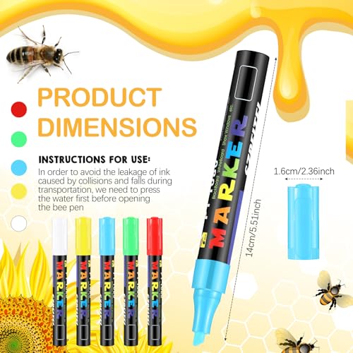 Dunzoom 5 Pcs Queen Bee Marking Pen 5 Color Bee Queen Marker Pens Water Based Paint Markers Beekeeper Marking Tools Supplies for Bees Safely