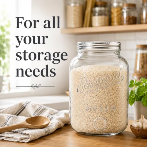 Large 2 Gallon Glass Jar with Airtight Lid, Mason Jar Extra Wide Mouth for Flour Sugar Food Storage Containers, Canning Jars for Bulk Sun Tea, Kombucha, Cookie, Pickle, Fermenting Canisters