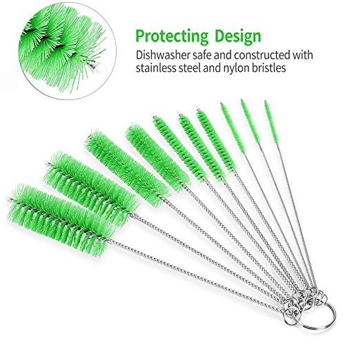 CiaraQ Bottle Cleaning Brushes, 8 Inch Nylon Tube Brush Set | Green Cleaner for Narrow Neck Bottles Cups with Hook, Set of 10pcs. - color: Green, size: 8.0 Inch (10pcs)