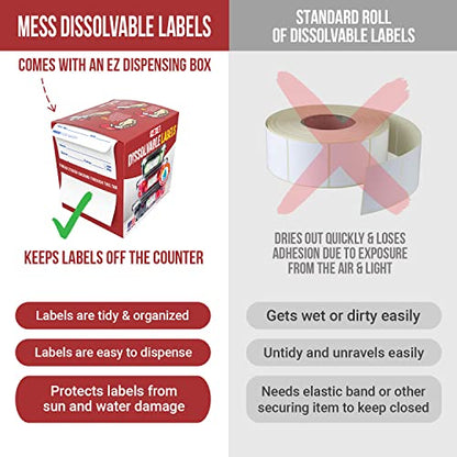 Dissolvable Food Labels, 1x3 in, 200/Roll, Meal Prep, Pantry, Canning Jars | Melts away in 30 seconds in water, no soaking, scrubbing, or residue, write on with pen or marker, freezer, bottles, lids - size: 1x3"