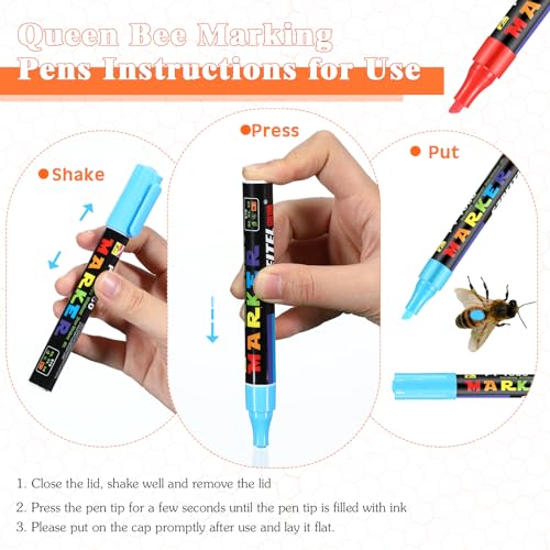 Qualirey 15 Pcs Queen Bee Marking Kit with 8 Pens 2 Bottles and 5 Plastic Cage Clips for Queen Bee Marking Beekeepers, Beekeeping Supplies