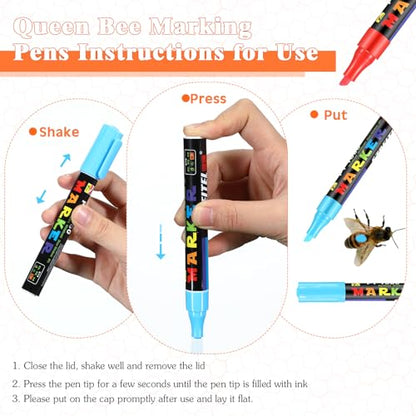 Qualirey 15 Pcs Queen Bee Marking Kit with 8 Pens 2 Bottles and 5 Plastic Cage Clips for Queen Bee Marking Beekeepers, Beekeeping Supplies