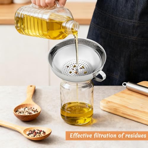 Canning Funnel with Strainer, Wide Mouth Funnels for Filling Wide and Regular Mason Jars Three-piece Set, Food Grade Stainless Steel Canning Supplies for Kitchen Use (Golden) - color: golden