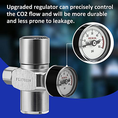TMCRAFT Keg Charger Regulator, Upgraded 0-60PSI Pressurized Beer Mini Keg Regulator with 3/8" Thread and Gas Ball Lock Quick Disconnect Set for Homebrew Keg