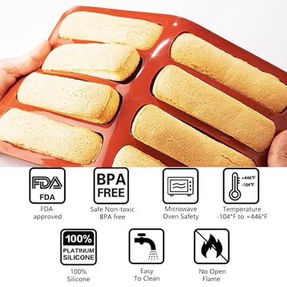 Silicone Finger Biscuit Mold, 8 Cavities, 11x6.7 inch, Set of 2 Baking Mold for Eclairs and Chocolate Bars - color: 2 Packs Silicone Finger Biscuit Molds Z276