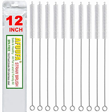 Straw Cleaner Brush for Stanley Extra Long 12 inch, Extra Wide 12mm diam for 40/30/20 oz Stanley Mug, Nylon Bristles and Stainless Steel Handle Straw Brush for 40 oz Stanley(10 PCS)