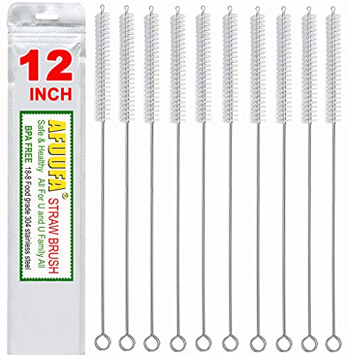 Straw Cleaner Brush for Stanley Extra Long 12 inch, Extra Wide 12mm diam for 40/30/20 oz Stanley Mug, Nylon Bristles and Stainless Steel Handle Straw Brush for 40 oz Stanley(10 PCS)