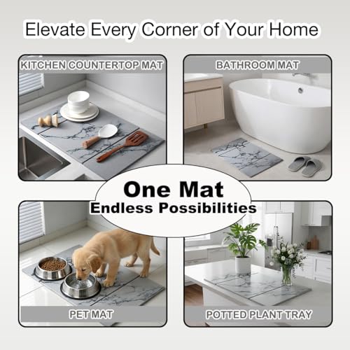 Large Stone Dish Drying Mat for Kitchen Counter,Collapsable Stone Dish Drying Mat with Diatomaceous Earth for Quick Drying-Ultra Absorbent-Eco-Friendly,Foldable -23.6"×15.7" Light Gray Marble Pattern - color: L22-Light Gray