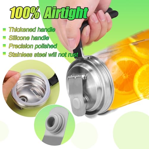 Mason Jar Pour Spout Lid Stainless Steel with Handle, Wide Mouth Pour Spout Flip Cap Lids for Mason Jars, Anticracking Leak Proof Seal Cover Airtight for Drinking Salad Dressing & Food Storing(4PCS) - style: Wide Mouth Stainless Steel Lid with Handle 4 PC