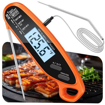 Digital Meat Thermometer for Cooking with Dual Probe, Large Backlit & Calibration, Kitchen Food Thermometer for Candy, Oven, Grill, BBQ, Smoker, Oil Fry Instant Read Thermometers Gift for Dad