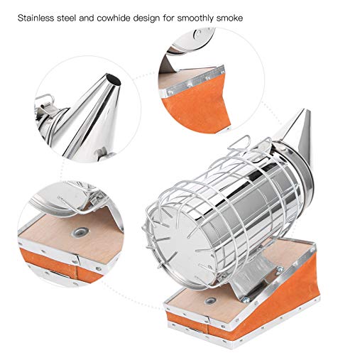 CDQL Stainless Steel Beekeeping Smoker, Large Pro Bee Smoker with Red Cowhide Smoke Storage Part, Mounting Hook, Easy to Carry and Store, Beekeeping Equipment for Beekeeper