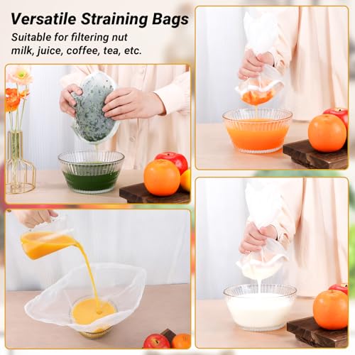 Cheesecloth Bags for Straining, 5 Pack, Bowl-Shaped Reusable Fine Mesh Nylon Juicing Bag for Straining Almond/Oat/Soy/Nut Milk, Cheese, Tea, Yogurt, Juice, Dumpling Fillings, Coffee (Large) - size: Large