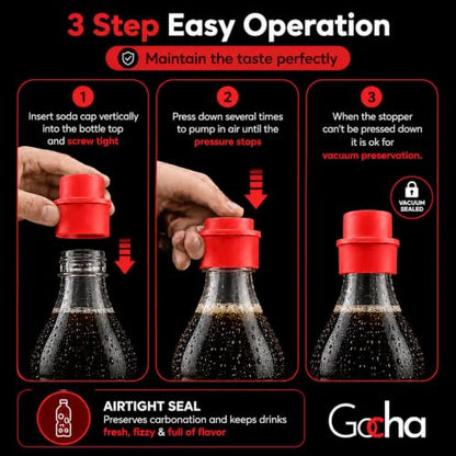 GOCHA 2 PCS Vacuum Soda Bottle Stoppers, Silicone Fizz Keeper Caps, Carbonation Preserver for Soda, Sparkling Water, Soft Drinks & Beer Bottles, Reusable Leak Proof Bottle Sealer | (Red) - color: Red