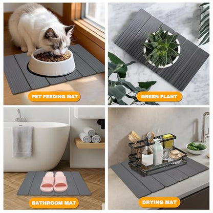 Large Stone Dish Drying Mat for Kitchen Counter, 23" × 15" Quick Dry Stone Mat, Collapsible Fast Absorbing Diatomaceous Earth Non-Slip Dish Drying Pad for Dishes & Cups (Dark Gray‌, 23" × 15") - color: Dark Gray‌