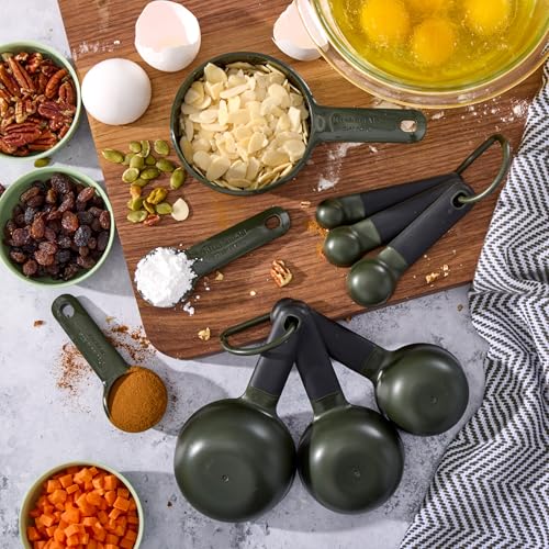 KitchenAid Plastic Measuring Cups and Spoon Set, Set of 9, /4, 1/2, 1/3, and 1 cup sizes, and 1 tbsp, 1/2 tbsp, 1 tsp, 1/2 tsp and 1/4 tsp, Evergreen - color: Evergreen