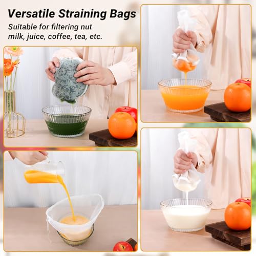 Nut Milk Bag, 5 Pack, Bowl-Shaped Reusable Fine Mesh Nylon Cheese Cloths Bags for Straining Almond/Oat/Soy Milk, Tea, Yogurt, Juice, Dumpling Fillings, Coffee, Flour (Medium) - size: Medium