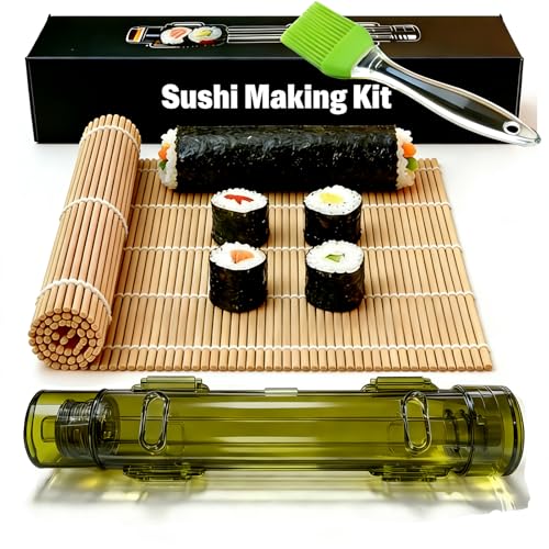 Sushi Making Kit – Clear Sushi Bazooka Roller & Bamboo Sushi Rolling Mat, Easy DIY Sushi Maker Tool Set for Beginners, Homemade Sushi Rolls for Kitchen & Party (Clear Green) - color: Clear Green