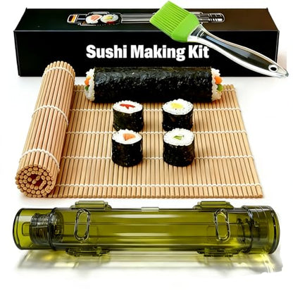 Sushi Making Kit – Clear Sushi Bazooka Roller & Bamboo Sushi Rolling Mat, Easy DIY Sushi Maker Tool Set for Beginners, Homemade Sushi Rolls for Kitchen & Party (Clear Green) - color: Clear Green