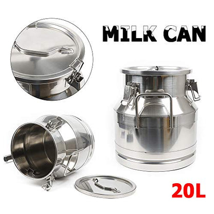 Milk Can with Sealed Lid, Stainless Steel Milk Transport Cans Wine Pail Bucket Tote Jug Pot Oil Liquid Storage Barrel with 2 Handles Sealed Silicone Anti-Leak Ring Lock Belt 20L 5.28 Gallon - color: 20l