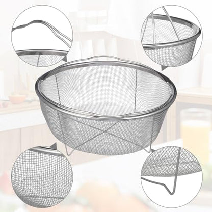 Unomor 9" Stainless Steel Fryer Basket – Mesh Deep Fry Strainer with Handle & Feet for Oil Draining, Steaming Veggies, Pasta, Eggs; Round Wire Insert Fits Most Pots for Home & Party Cooking