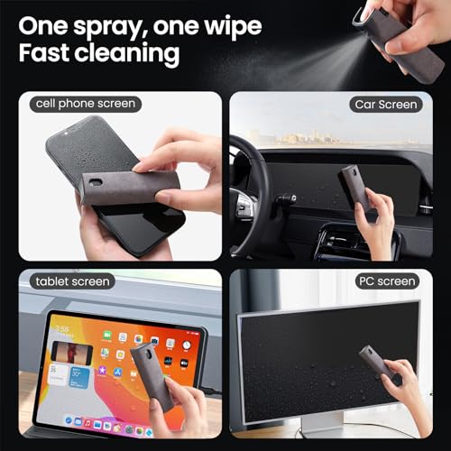 Screen Cleaner, Touch Screen Mist Cleaner, Cell Phone, Laptop and Tablet Screen, 3-in-1 Spray and Microfiber Cloth, Refillable with Water, Alcohol, Sanitizer (Pink -0.35oz) - color: Pink