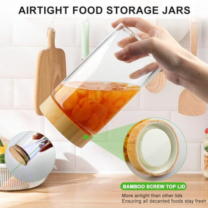 AISIPRIN Airtight Glass Jar with Lid, Glass Storage Containers with Screw On Bamboo Lids, for Cookie, Pasta, Cereal Storage Containers, 5Pcs 80oz 50oz 27oz Canisters Sets for the Kitchen - size: 5 jars: 80oz, 50oz, 27oz