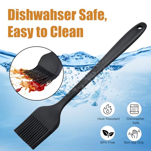 Silicone Basting Brush for Cooking 2 Pcs Pastry Brush for Grilling,Oil,BBQ,Meat,Sauce,Baking (Black) - color: Black