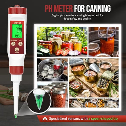 Digital pH Meter for Food Fermentation with pH Calibration Solution | Spear Tip Food pH Tester Fermentation, Hot Sauce Canning, Cheese Cooking Sourdough Bread, Water Resistant, Solid and Water - color: Red