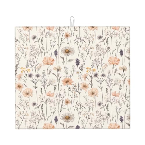 Dish Drying Mat Vintage Botanical Flower Leaf Absorbent Microfiber Non Slip Quick Dry Heat Resistant Holiday Decorative Kitchen Counter Mat for Plates Cups Glasses 16x18 Inch - color: D6, size: 16" x 18"