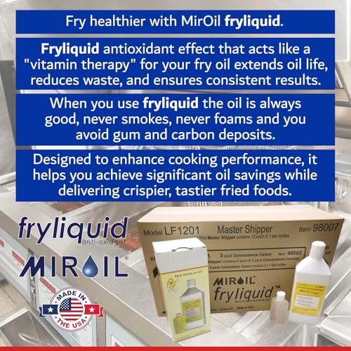 3 x 1 Liter Bottle FryLiquid by MirOil, Antioxidant & Removes Unhealthy Fats, Prevents Breakdown, Vitamin Therapy & Extends Deep Fryer Oil Life for Donut Shops, Restaurants, Food Trucks & Food Service