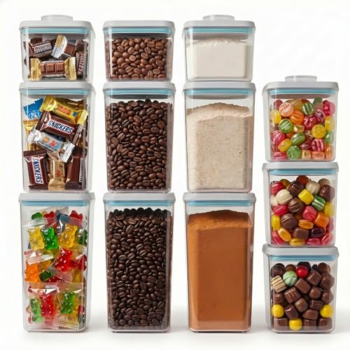 12 Pcs Pop Airtight Food Storage Containers with Lids Stackable Containers for Kitchen Pantry Organization Ideal for Cereal Snacks Flour Sugar Coffee and Spaghetti, 3.4Qt, 2.8Qt, 2.1Qt, 1.2Qt - color: gray, 12 pcs