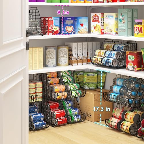 Stacking Can Dispensers 3 Tier with 3 Divider, Large Pantry Can Organizer, Beverage Drink Pop Soda Can Storage Basket, Can Holders for Pantry, Canned Food Rack Wire Bins for Kitchen Cabinet (3-Pack) - size: 3-Pack
