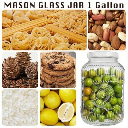 Amzcku 2 Pack 1 Gallon Glass Jar with Lid Wide Mouth, 128 OZ Large Mason Jar with Airtight Screw Lid and Handle, Glass storage containers, Cookie, Candy, Kombucha and fermention