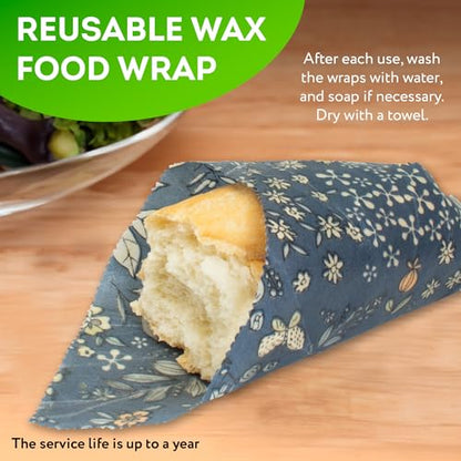 Pack of 3 Food Wraps with Flower Print. Washable Reusable Food Wrap for Sandwiches, Dough Covering. Organic Wraps for Food Reusable