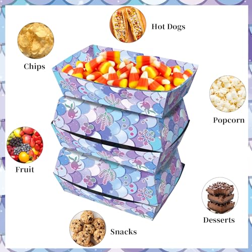 No Folding Required 100 Pack 2 Lb Mermaid Paper Food Trays Mermaid Plates Birthday Party Supplies Cartoon Themed Nacho Trays Paperboard Mermaid Hot Dog
