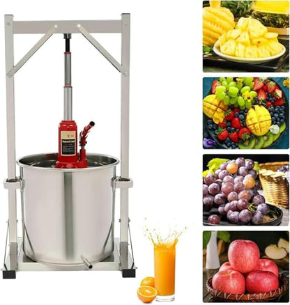22L/5.8GAL Capacity Master Fruit Apple Cider Wine Manual Press,Stainless Steel Cider Press with Hydraulic for Cider, Grape Wine Making Supplies and Equipment~/