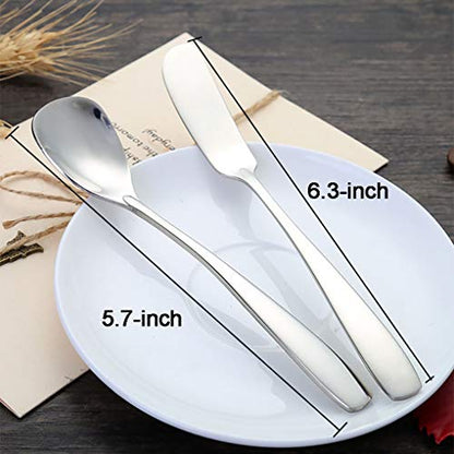 2-Pack Stainless Steel Cheese Spreader & Dessert Spoon Set | Yogurt Spoon, Spatula Knife, For Cheese, Jelly, Jam, Dessert, Appetizers, Sandwich, Ice Cream, Butter Knife