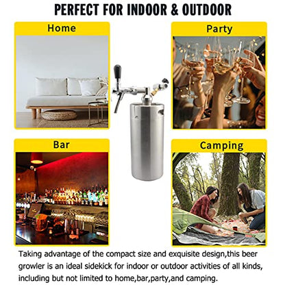 Mini Stainless Steel Beer Keg,Portable Home Dispenser System to Keep Fresh for Home Kitchen Brewing Beer,Keeps Carbonation for Craft Beer Draft and Homebrew,3.6 liters