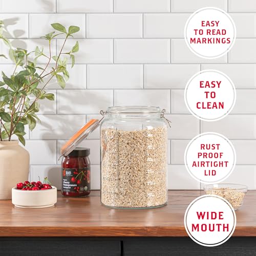 kitchentoolz 1 Gallon Glass Jar with Hinged Clamp-Top Lid – Premium Locking Mason Jar – Airtight Rubber Gasket, Wide Mouth – For Canning, Pickling, Fermenting – Measurement Markings – 1 Pack