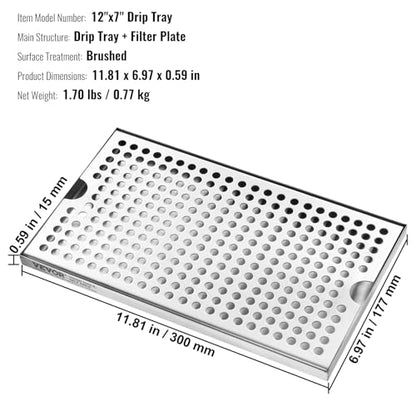 VEVOR Beer Drip Tray, 304 Stainless Steel Kegerator Drip Trays with 4 Non-Slip Rubber Pads and Detachable Cover, Heat/Cold Resistant Beer Tower Drip Pan for Bar Restaurant Coffee Shop Home - style: Beer Drip Tray