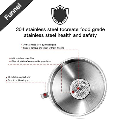 Stainless Steel Funnels for Kitchen Use, Kitchen Metal Funnel Set with Strainer Stainless Steel Funnels for Filling Bottles, Food Grade Funnel Set of 3 Transfer for Liquids Spices - color: 3PCS-5.9in&5.1in&4.3in