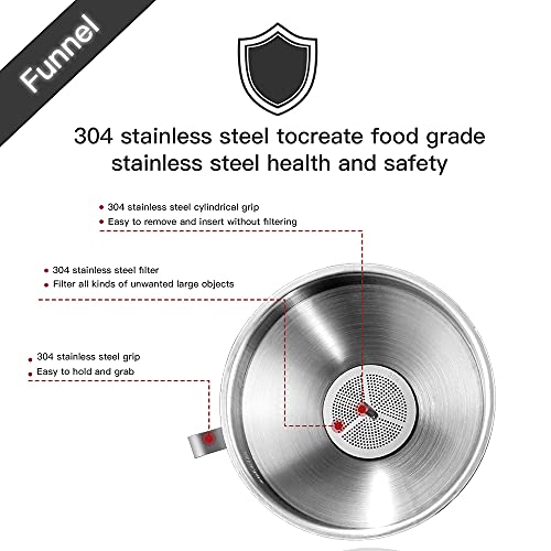 Stainless Steel Funnels for Kitchen Use, Kitchen Metal Funnel Set with Strainer Stainless Steel Funnels for Filling Bottles, Food Grade Funnel Set of 3 Transfer for Liquids Spices - color: 3PCS-5.9in&5.1in&4.3in