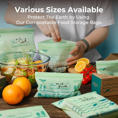 Fit Meal Prep 50 Pack 100% Compostable Snack Bags, 6.5 x 4.1" Resealable Food Storage Bags Snack Size, Plant-Based Freezer Bags for Food, ASTM D6400, US BPI & EU OK Compost Certified - style: Snack