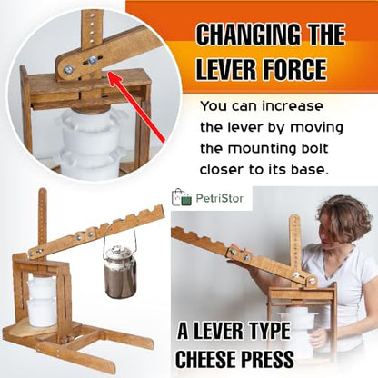 BIG Dutch Wooden Cheese Press - Cheese Making Kit (Wooden Cheese Press with Lever and 2 Cheese Molds 1,3 Qt, 2 Qt, 2 Cheeseclothes)-Cheese Press for Home Cheese Making pressure up to 400 lbs